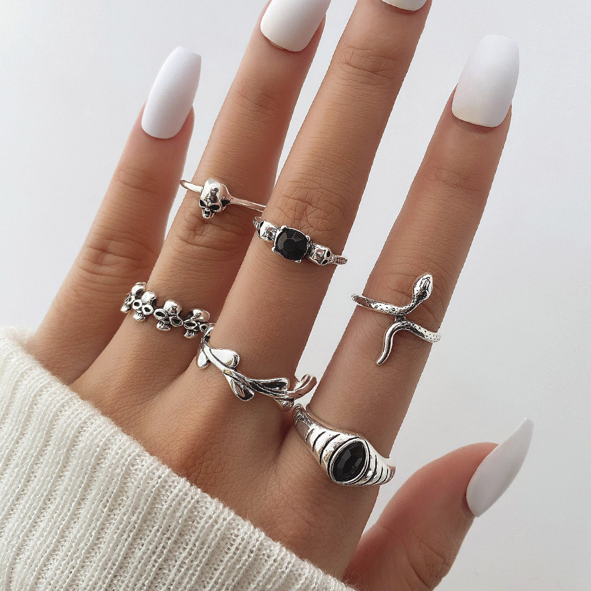 Skull Simulated Snakes Geometric Cross Fashion Retro Style Personality Ring