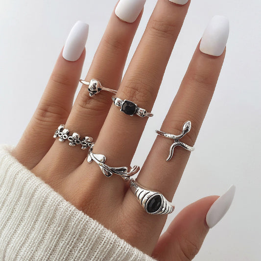 Skull Simulated Snakes Geometric Cross Fashion Retro Style Personality Ring