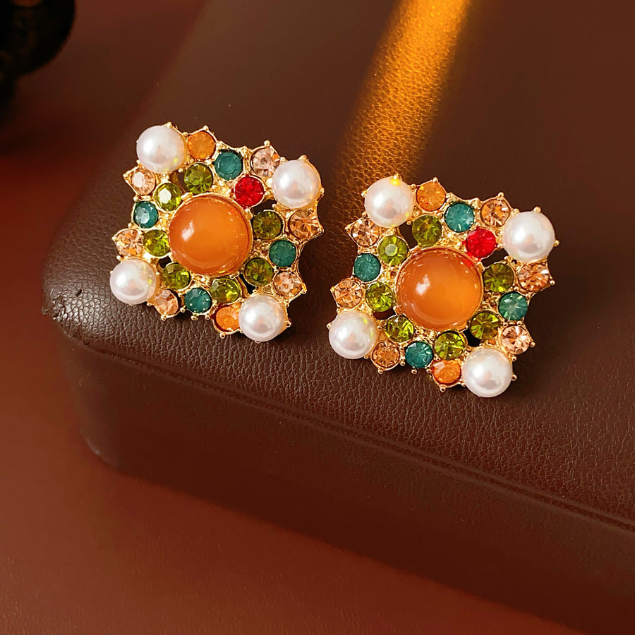 Style Turquoise Blue Diamond Flower Ear Light Luxury Minority Clavicle Necklaces