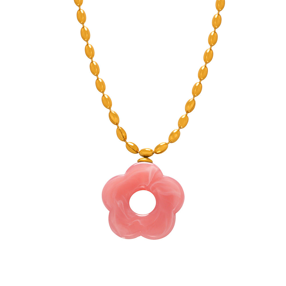 Women's Simple Sweet Fashion Titanium Steel Gold-plated Chain Flower Jewelry Set