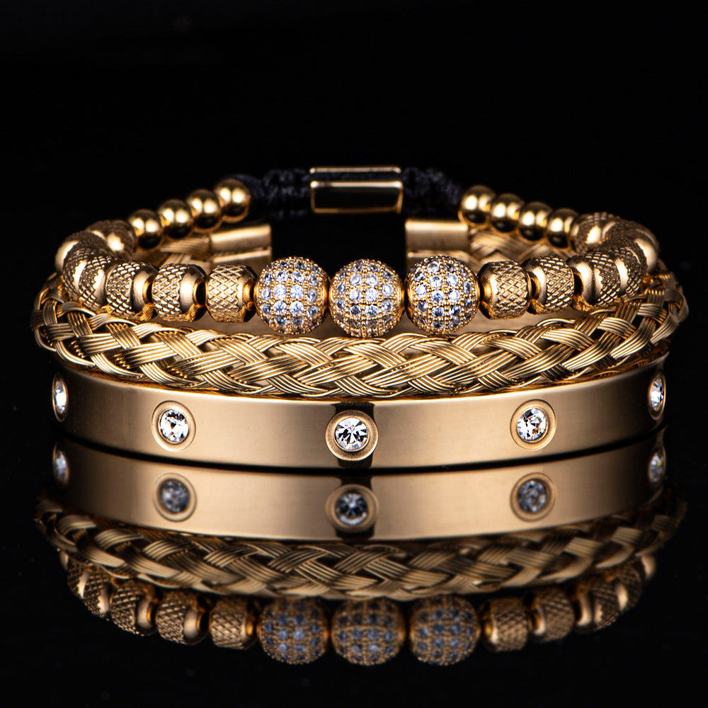 Men's Rhinestone Ball Ten Diamond Stainless Steel Mesh Bracelets