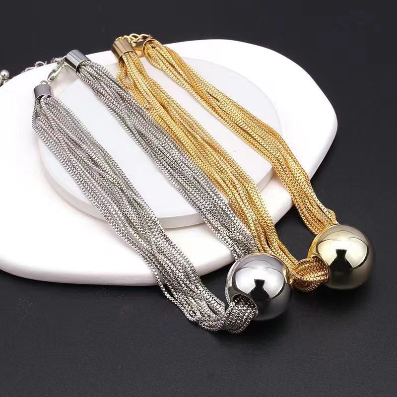 Chain Twin Simple Niche Geometric Ball Necklace