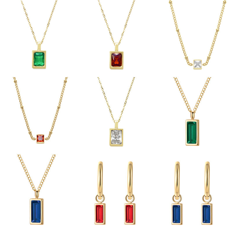 Square Zircon Titanium Steel Multiple Gold Necklaces