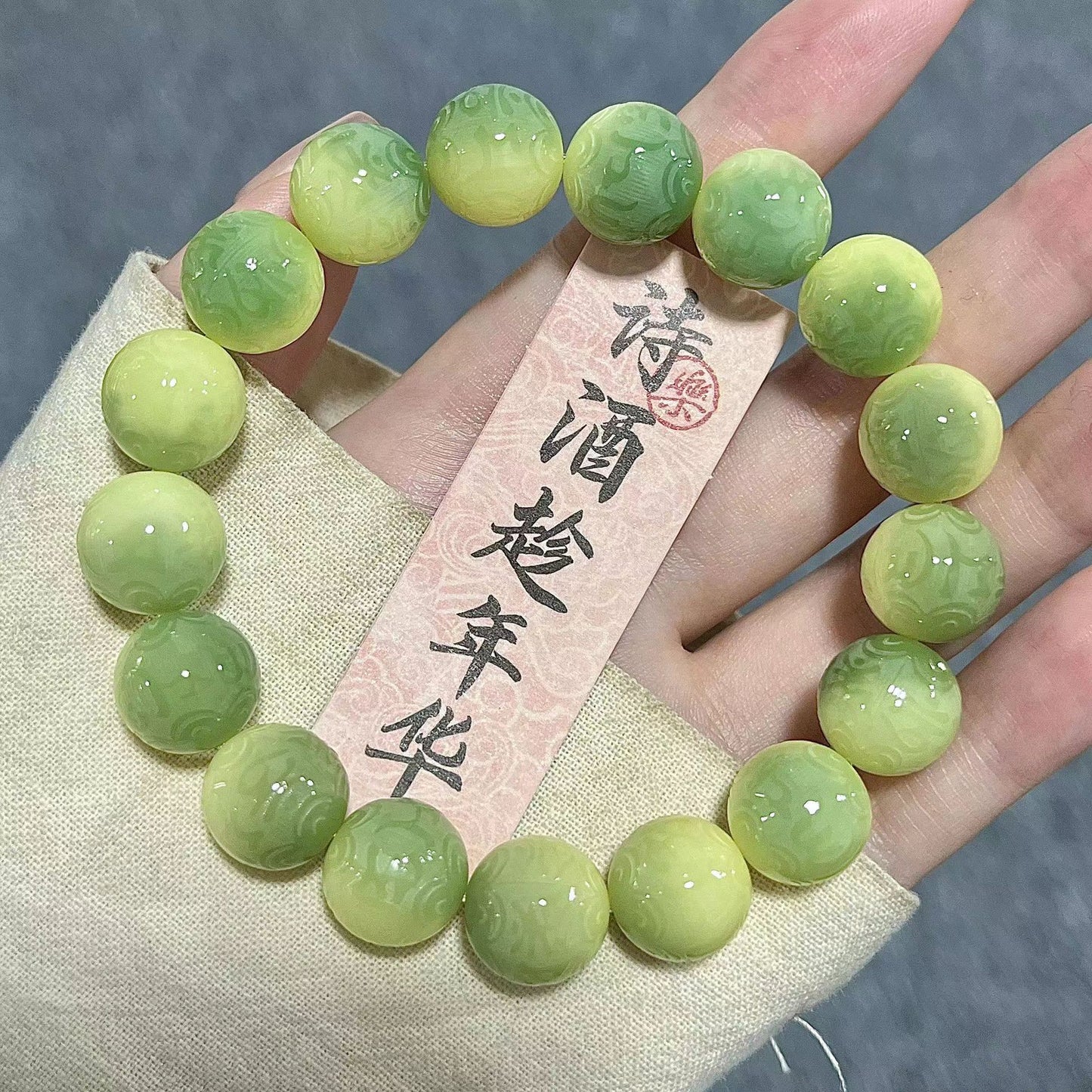 Six Words Mantra Floating Flowers Purple Grape Bracelet