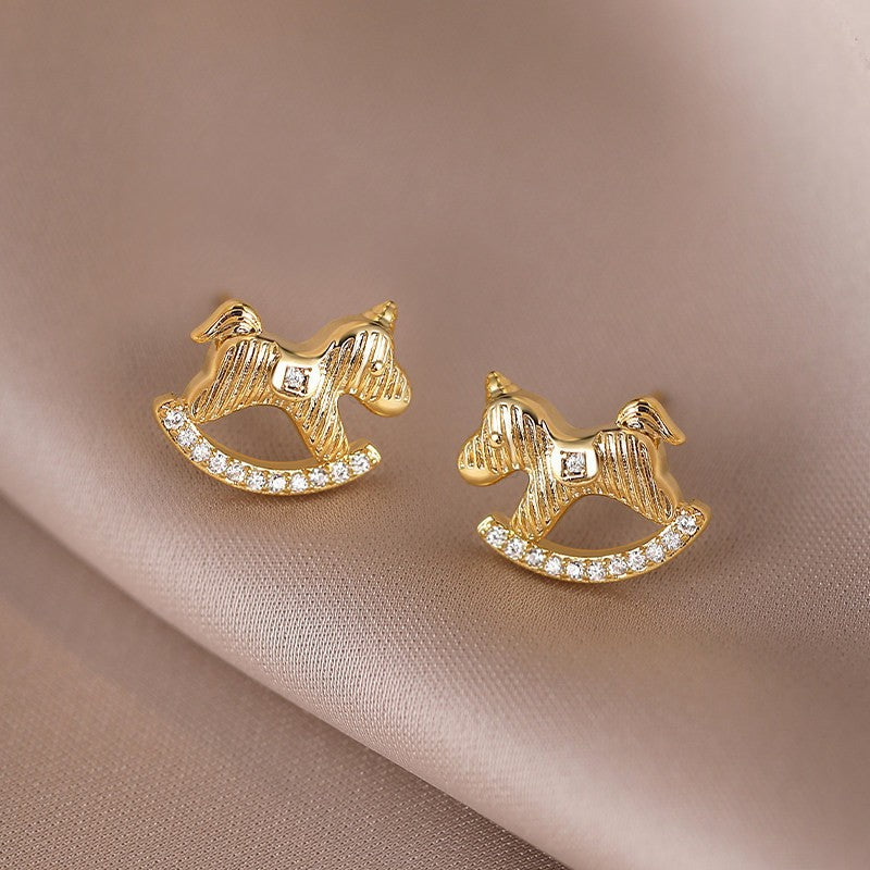 Women's Flocking Pearl Gourd Pony Ear Clip Niche Earrings