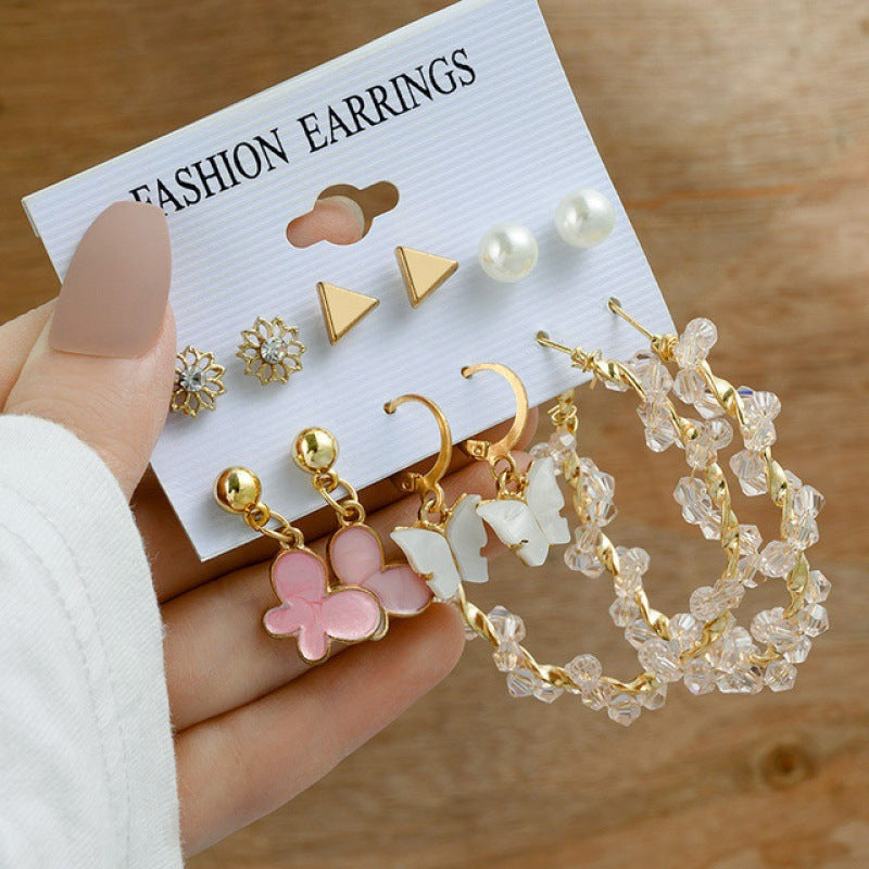 Women's Retro Gold Geometric Suit Fashion Pearl With Earrings