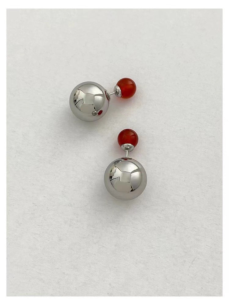 Women's Tigereye Metal Beads Niche Personality Simple Earrings