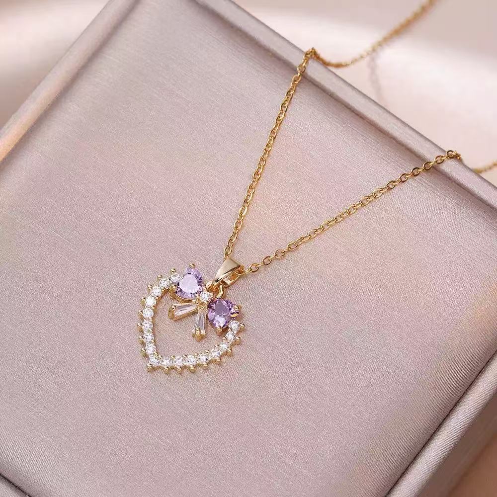 Women's French Butterfly Zircon Minority Fashion Design Temperament Titanium Necklace