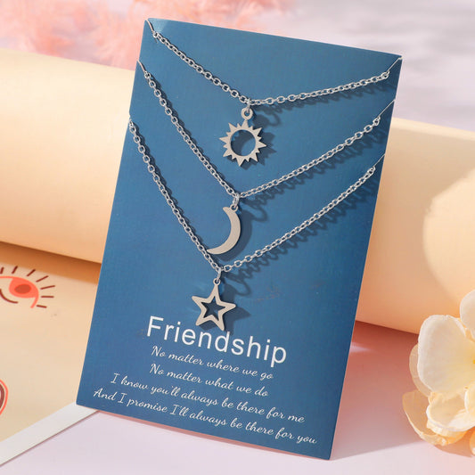 Women's & Men's Friendship Suit Creative Stainless Steel Sun Moon Star Necklaces