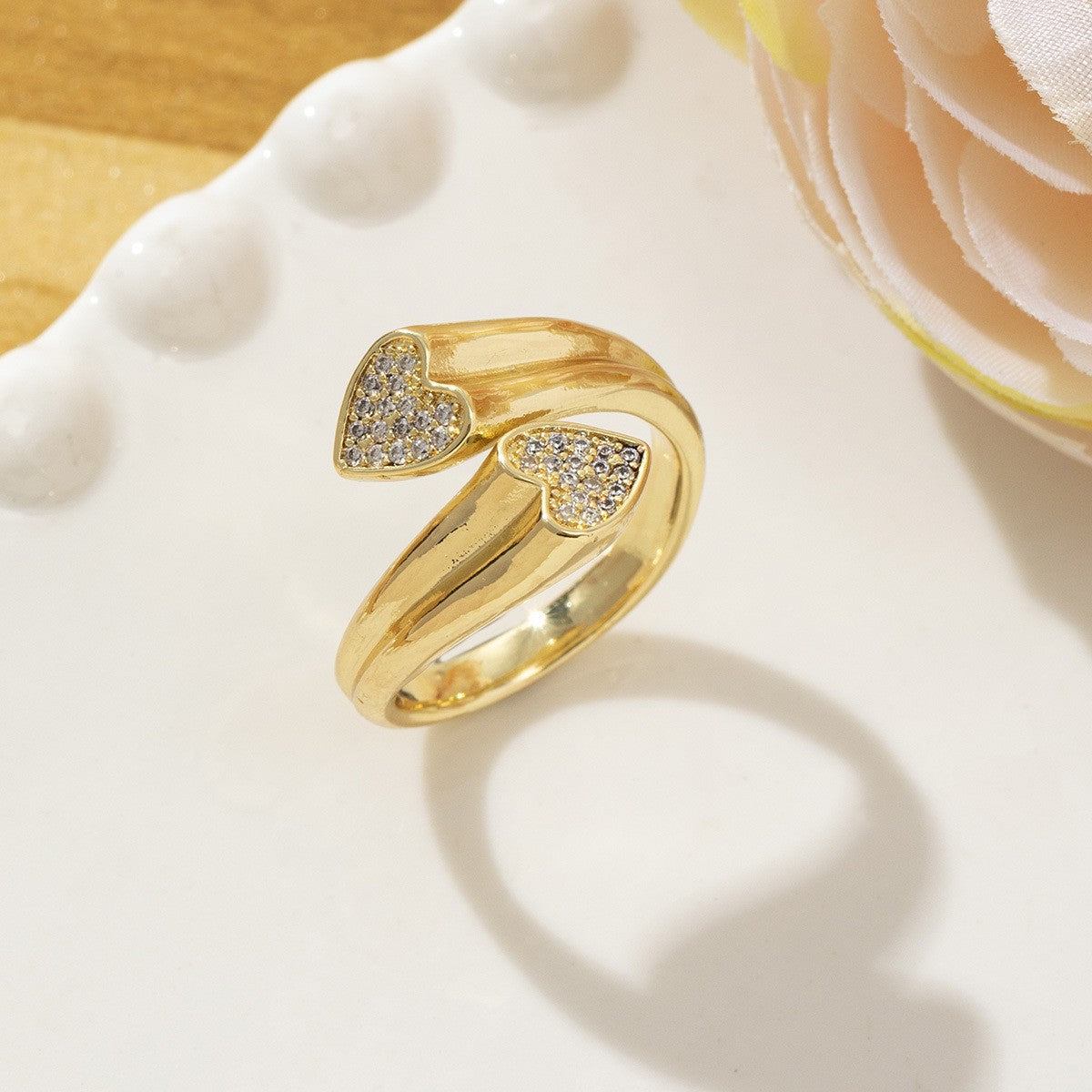 Temperament High Sense Loving Heart With Opening Adjustable Super Flash Ring
