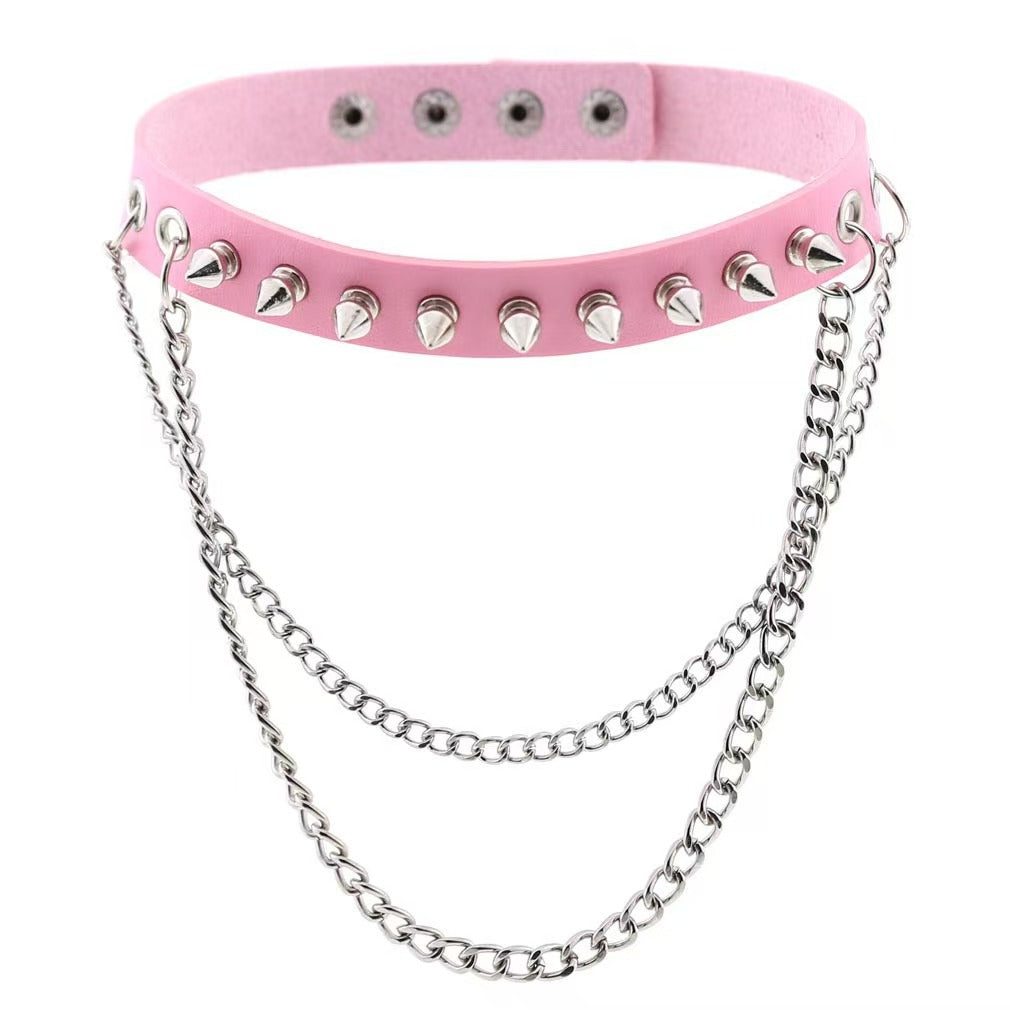 Punk Rock Gothic Rivet Pointed Nail Leather Personality Metal Chain Collar