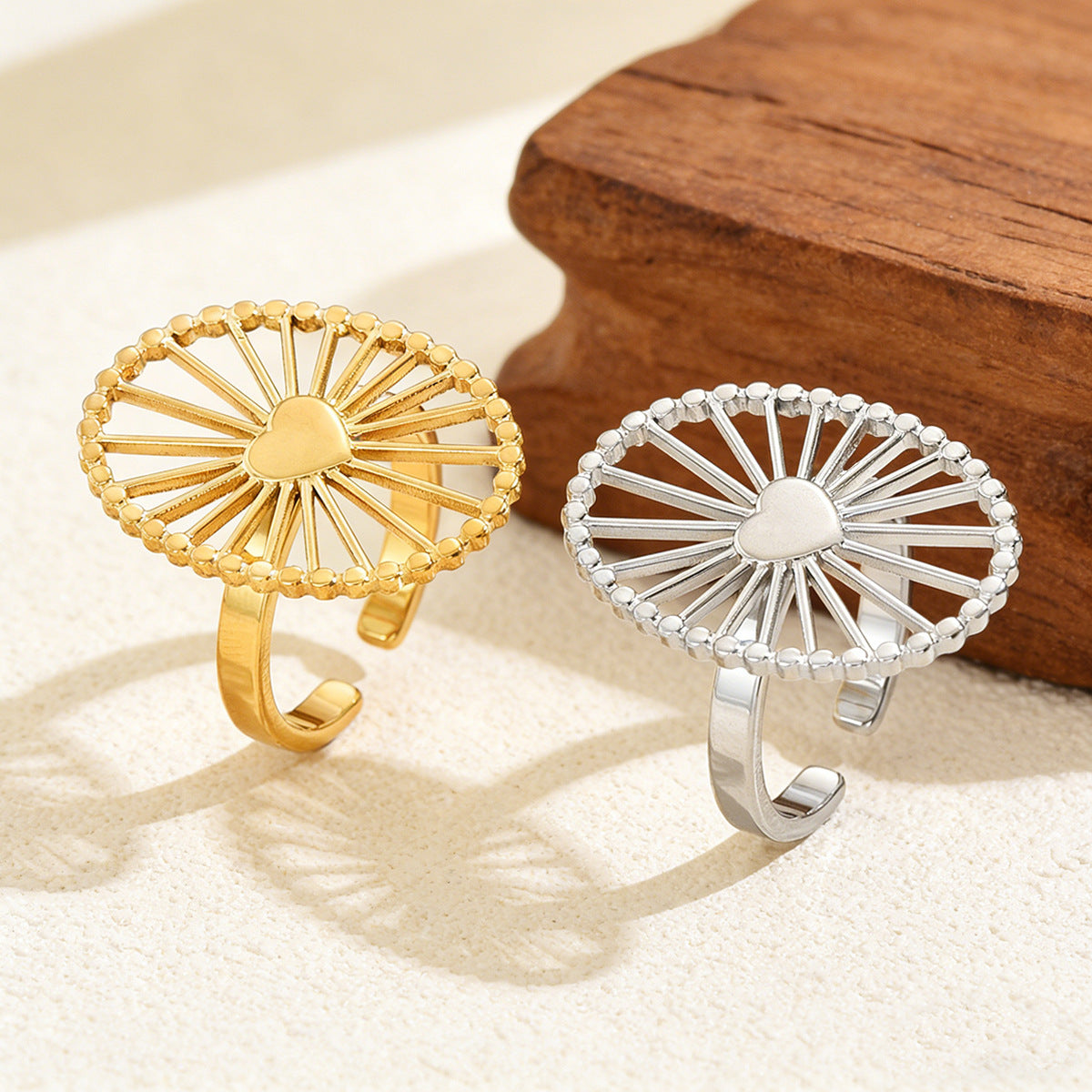 Radiation Pattern Titanium Steel Hollowed Heart Ring