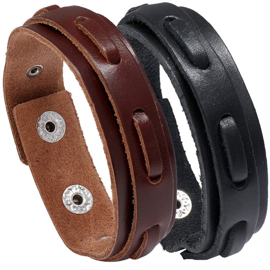 Men's Retro Cattle Leather Personality Trendy Hip Hop Bracelets