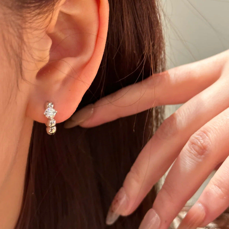 Women's Little Golden Beans Zircon Light Luxury Fashion Trendy Horse Eye Stud Earrings