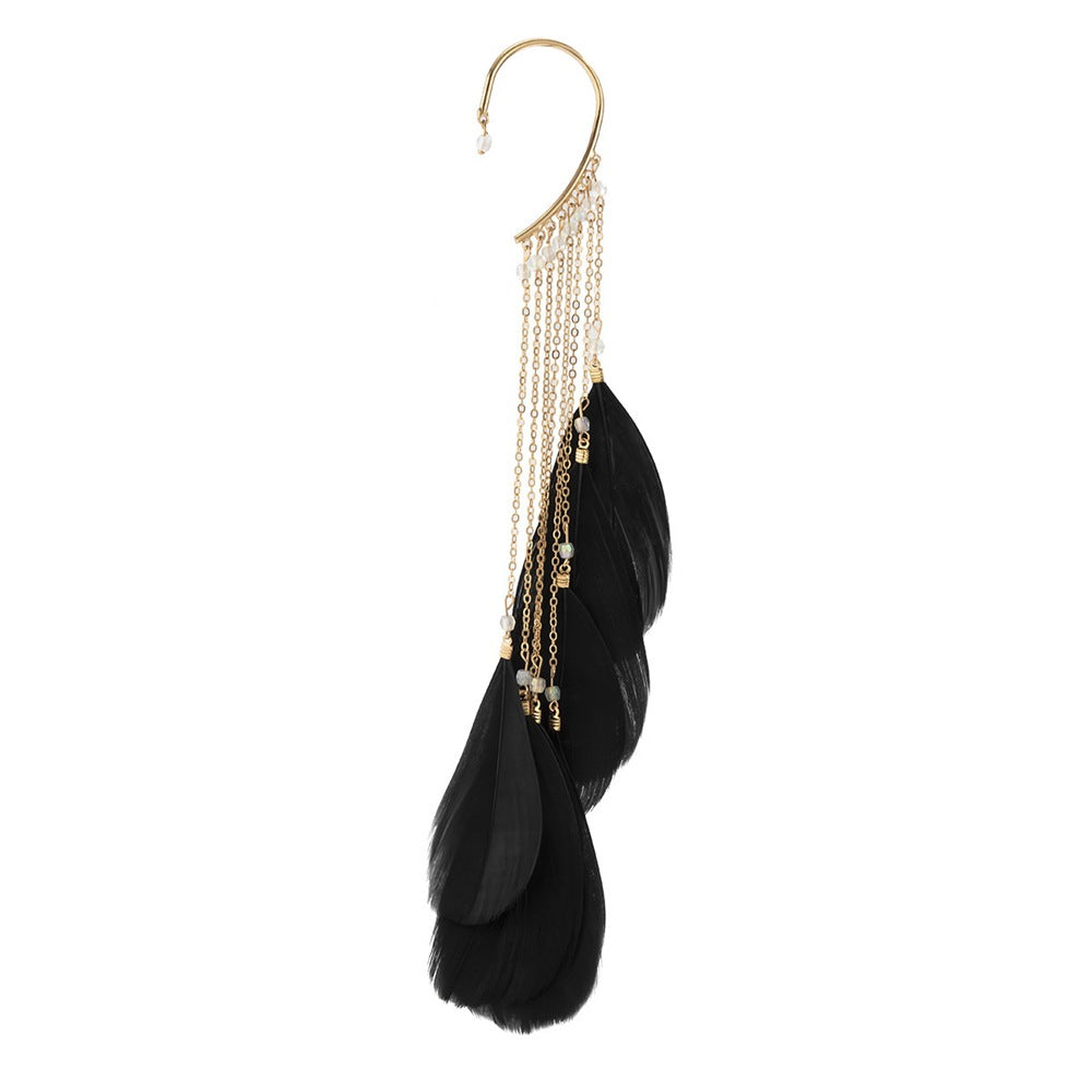 Women's Fairy Exaggerated Bohemian Feather Tassel Long Earrings