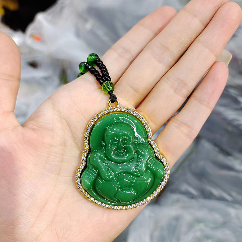 Buddha Imitation Jade Dark Green Fox Necklaces