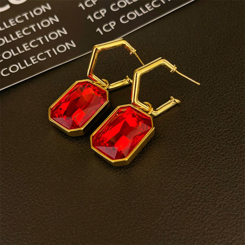 Style High-grade Gold Green Crystal Fashion Suit High Earrings