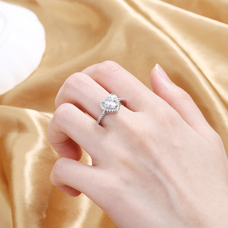 Light Luxury Heart-shaped Artificial Open Diamond Ring