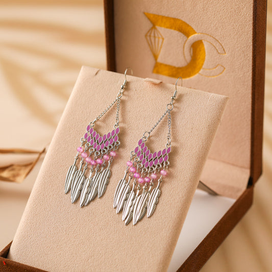 Vintage Ink Beads V-shaped Color Tassel Earrings