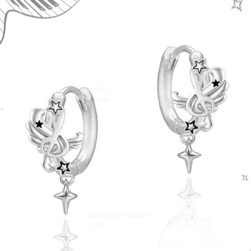 Note Wings Ear Clip Sweet Cool Niche Asterism Earrings