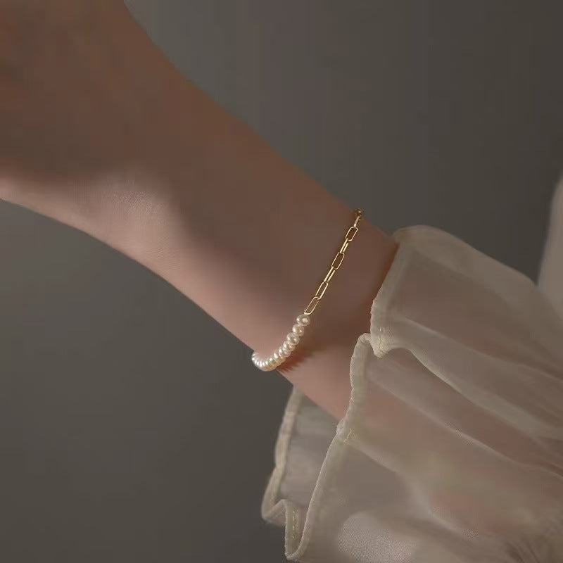 Women's Exquisite Sterling Sier Snake Bones Chain Ball Stitching Asymmetric Light Bracelet