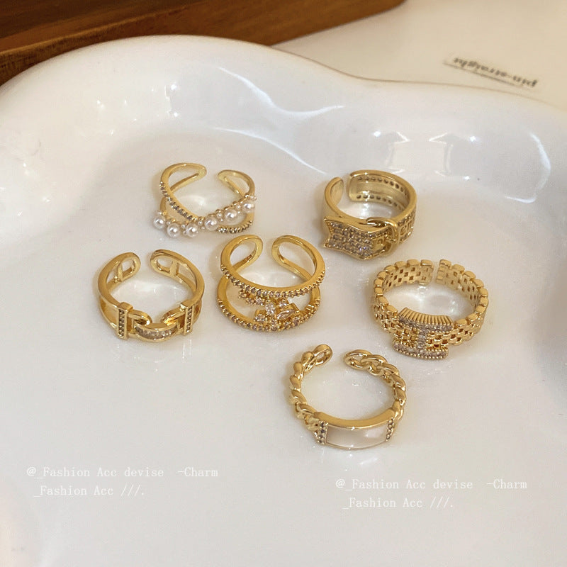 Gold-plated Zircon Geometric Open Korean Style Rings