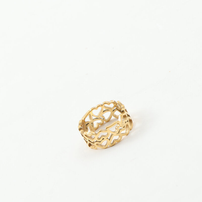 Hollow Heart Titanium Steel Gold Plating Rings