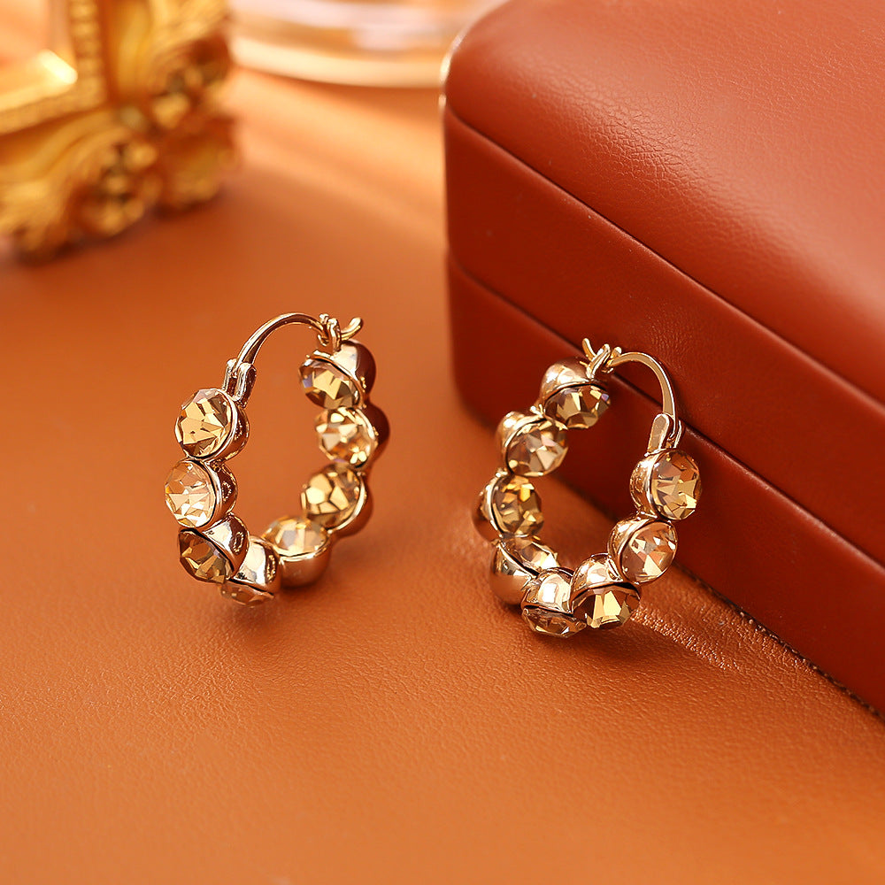 Coffee Color Rhinestone Fashion Exquisite Generous Niche Ear Rings