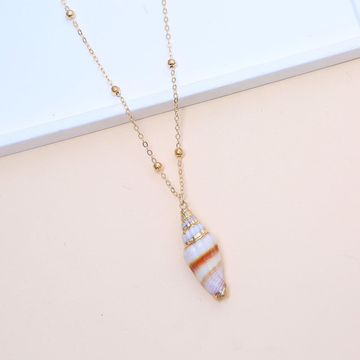 Ball Bead Chain Natural Shell Electroplated Necklace
