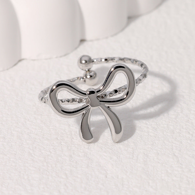 Women's Korean Style Stylish Simple Versatile Tiny Bow Opening Rings