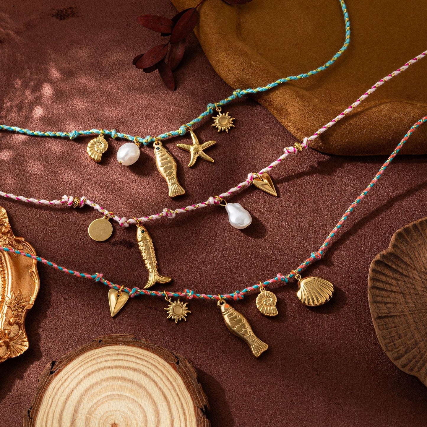 Colorful Ropes Summer Turtle Pearl Pepper Starfish Elephant Necklace