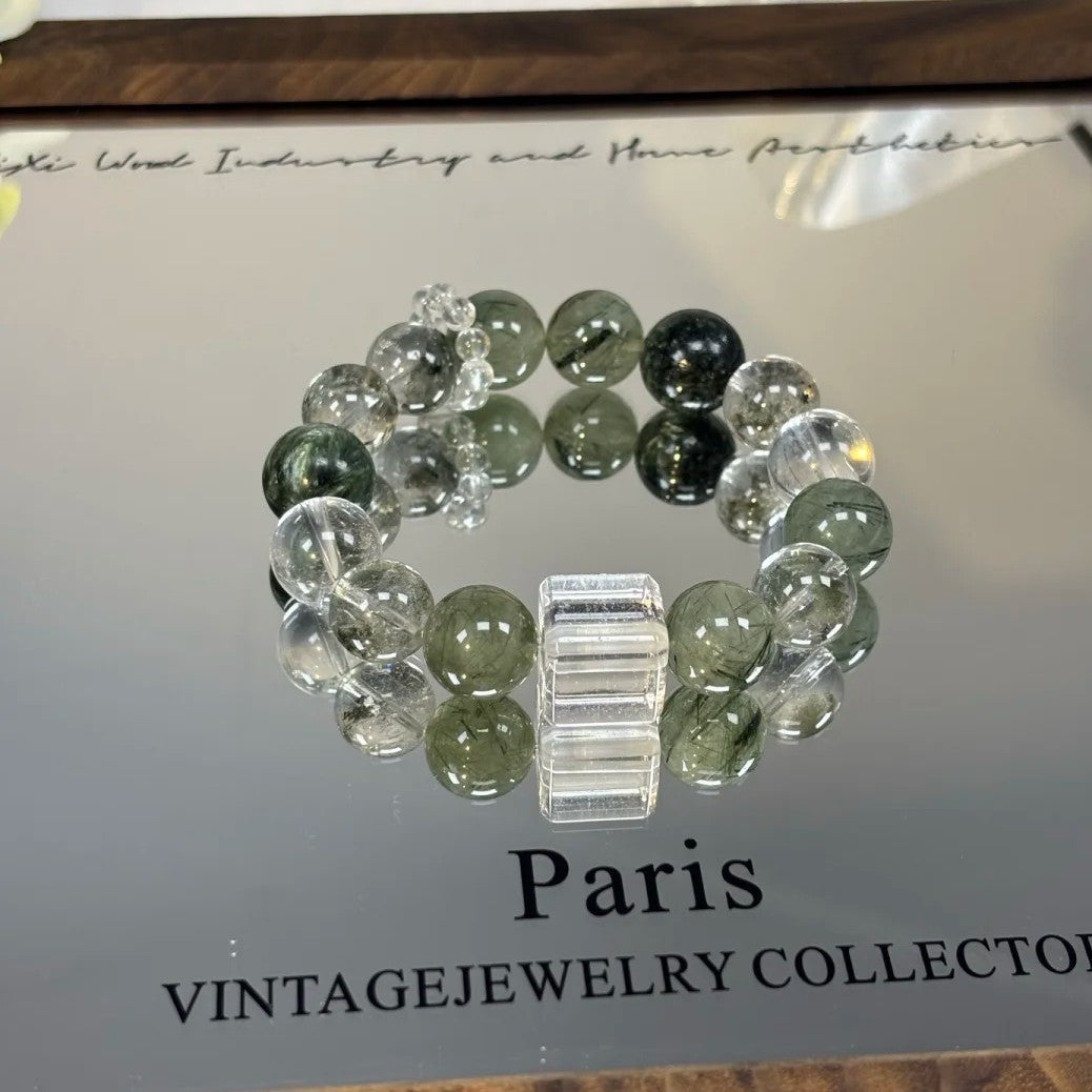 Shimmer Natural Green Rutilated Phantom Lucky Bracelets
