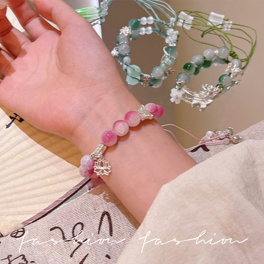 Chinese Style National Glass High Sense Strawberry Quartz Beaded Bracelets