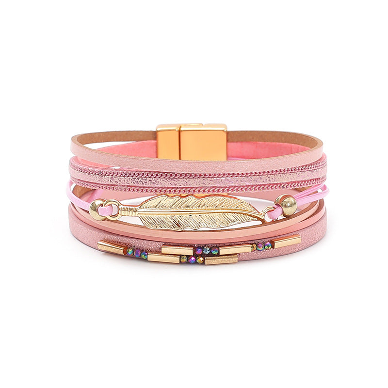 Women's Bohemian Style Leather Vintage Feather Classic Bracelets