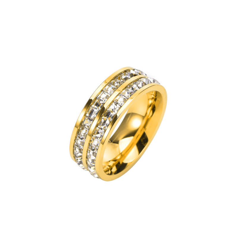 Women's & Men's Diamond Titanium Steel Double Row Full Ring