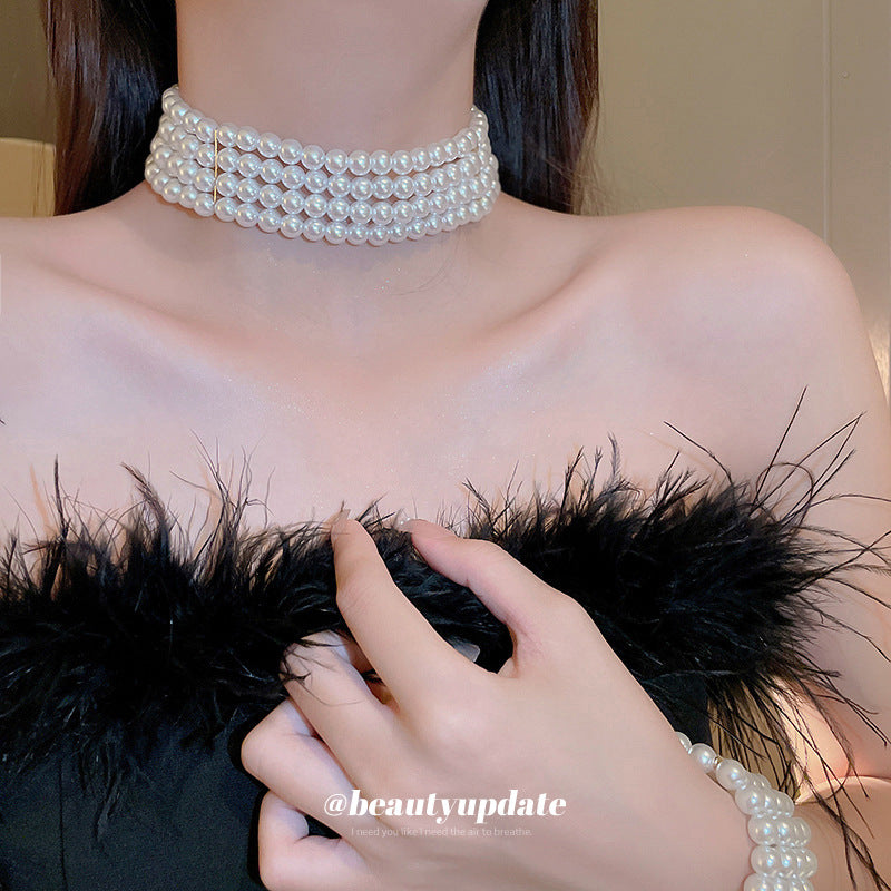 Women's Pearl Side-by-side French Retro Fashion Short Light Luxury Necklaces
