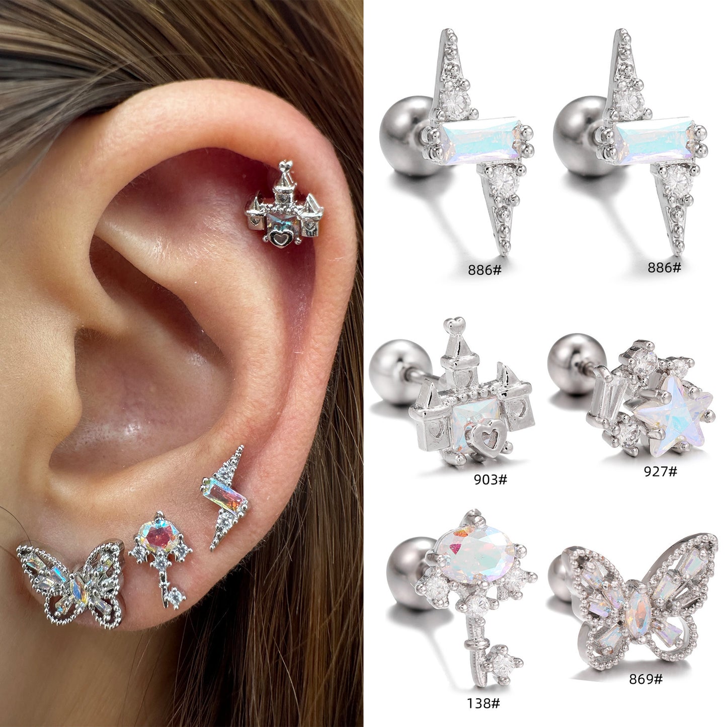 Stainless Steel Piercing Ear Zircon Animal Butterfly Screw Twist Earrings