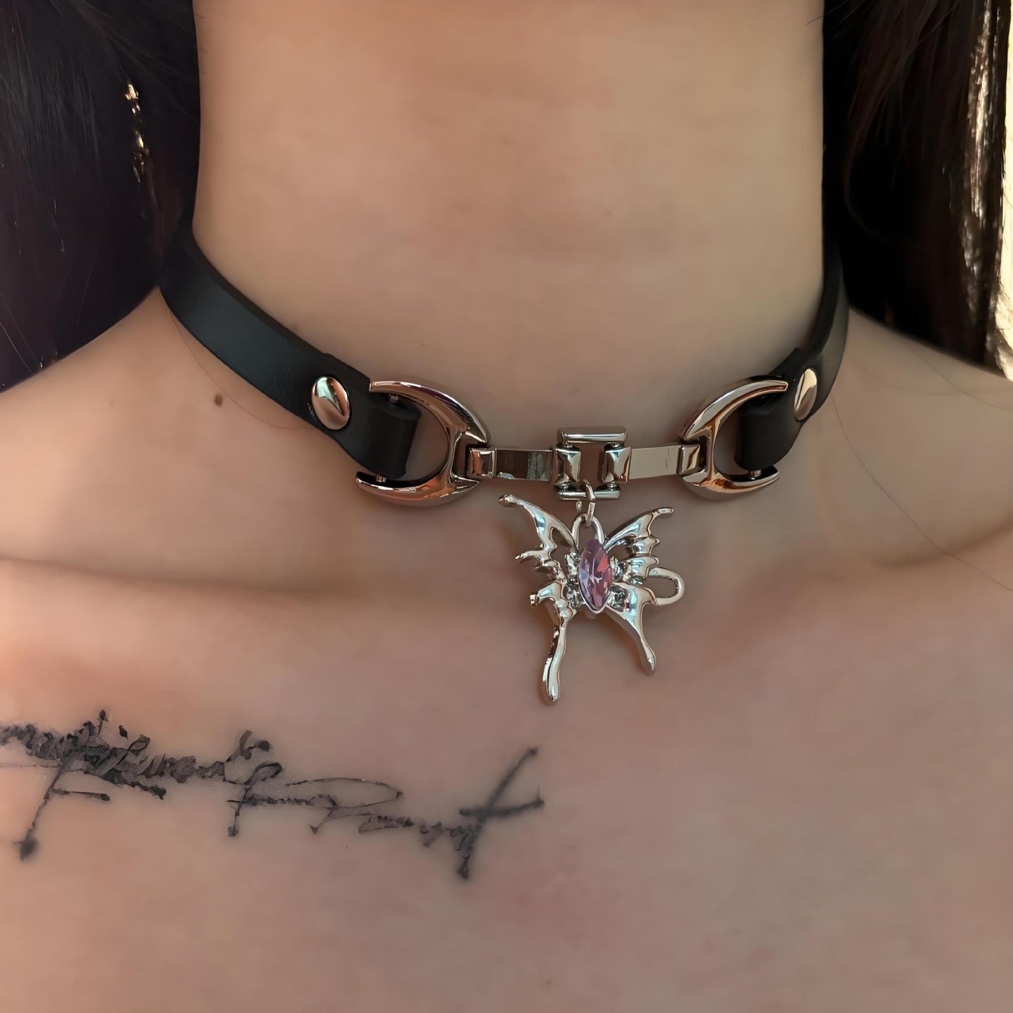 Style Leather Collar Wine Red Cross Clavicle Pendants