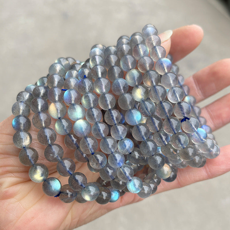 Women's Gray Moonstone Single Blue Moon Labradorite Round Bracelets