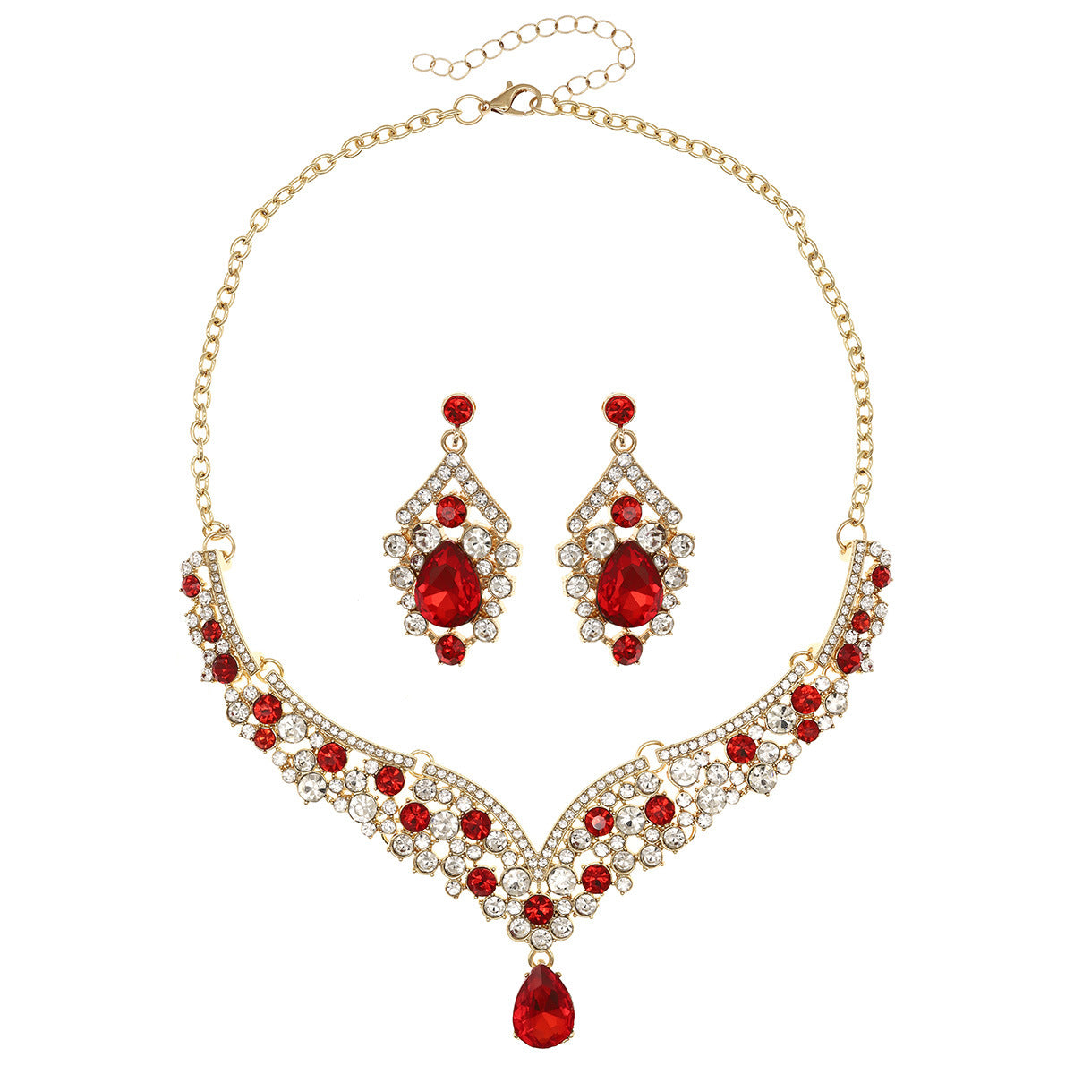 Women's Bridal Wedding Two-piece Dress Rhinestone Pearl Jewelry Set
