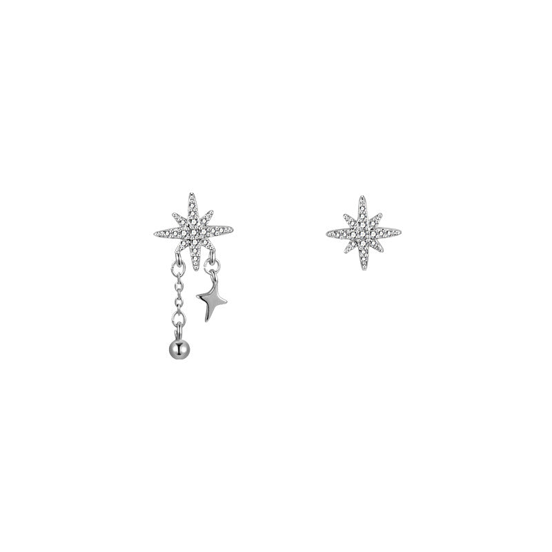 Needle Asymmetric Eight Awn Star Design Exquisite Versatile Female Stud Earrings