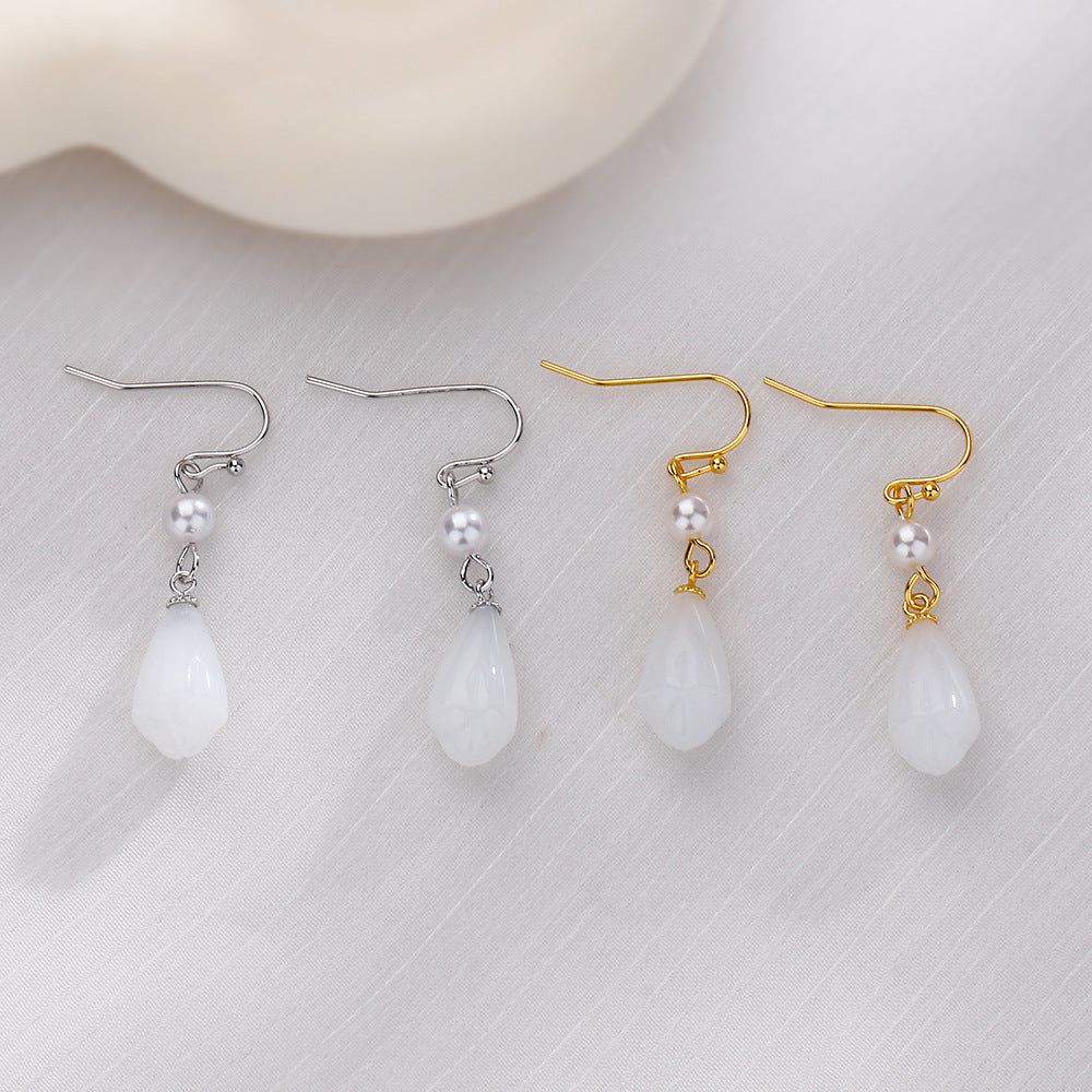 Niche Ancient National Fashion White Jade Ear Hook