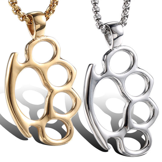 Women's & Men's Hip Hop Style Titanium Steel Brass Knuckle Personality Hipster Necklaces