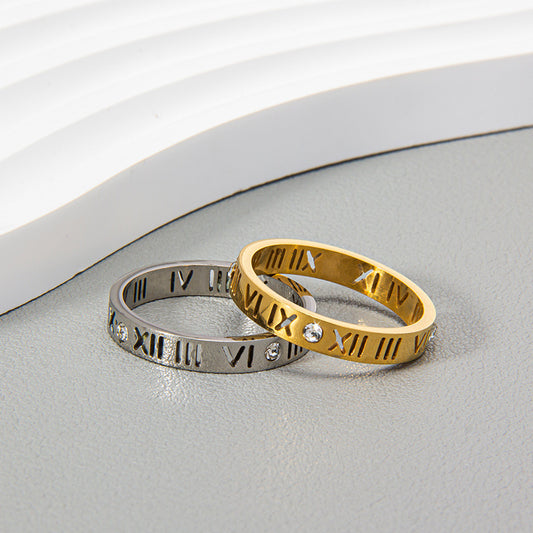 Women's & Men's Roman Pattern Hollow Jeweled For Xi Rings