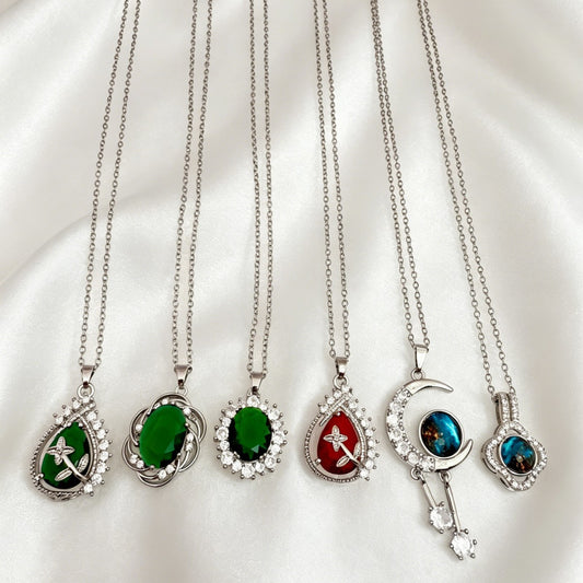 Women's Emerald Micro Inlaid Zircon Water Drop Titanium Steel Necklace
