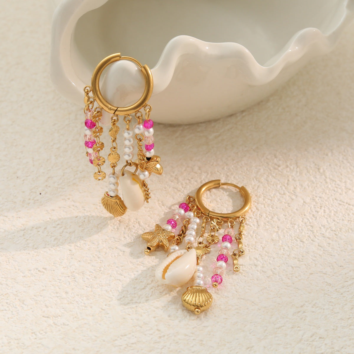 Steel Ocean Style Pearl Shell Tassel Female Personalized Minority Design Earrings