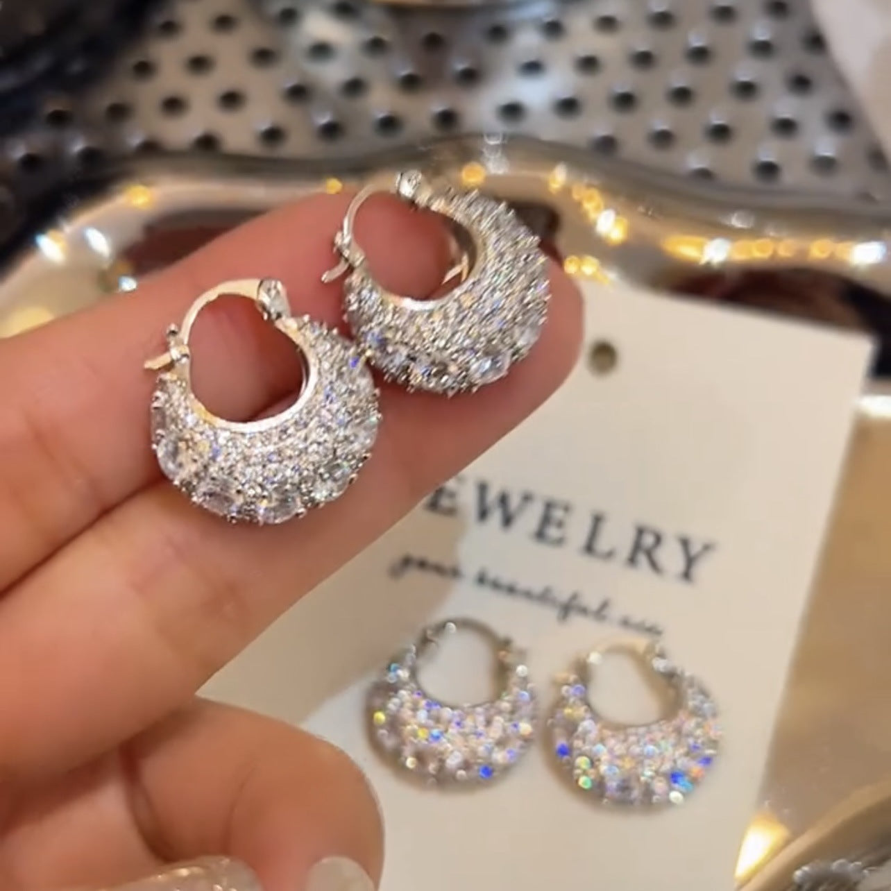 Light Luxury Bag Sparkling Full Rhinestone Design Elegant High Earrings