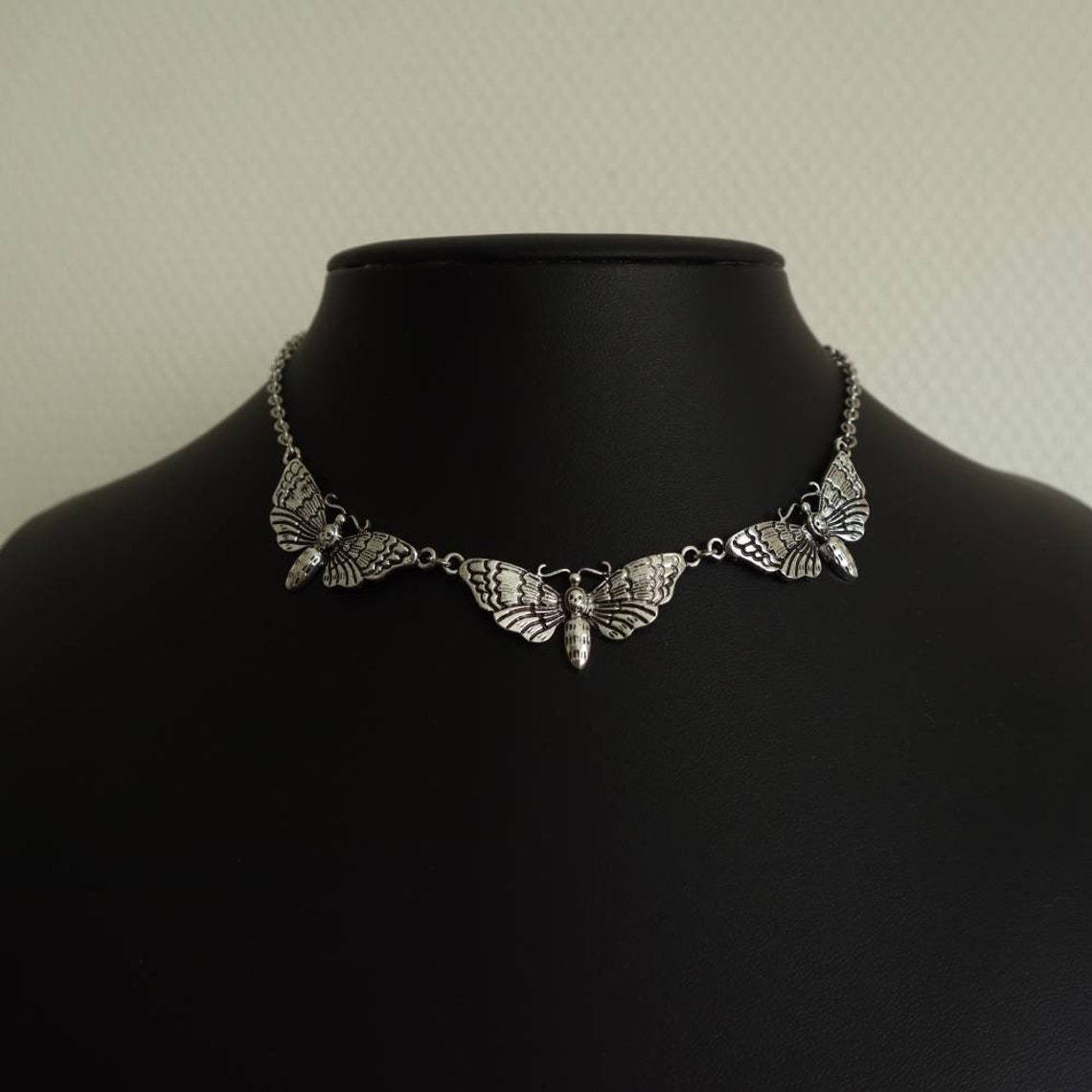 New Comfortable Gothic Moth Butterfly Choke Necklace