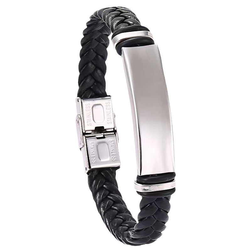 Simple Casual Stainless Steel Leather Woven Bracelets