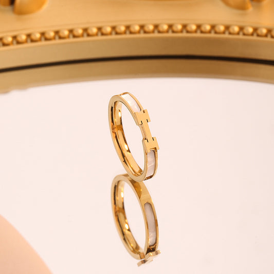 Style Simple White Shell Titanium Steel Female Cold Rings